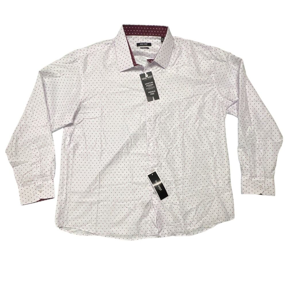 Nine West Men's White & Burgundy Long Sleeve Button Down Dress Shirt Size 2XL 2X